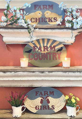 LARGE Hand Painted Oval Farm-Themed Plates / Trays, Set of 3