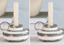 Striped Stoneware Taper Candle Holders with Handles. Set of 2
