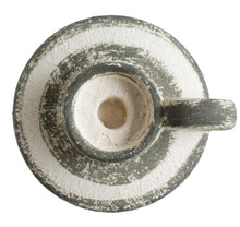 Striped Stoneware Taper Candle Holders with Handles. Set of 2