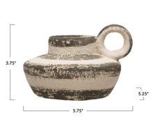 Striped Stoneware Taper Candle Holders with Handles. Set of 2