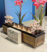 Handmade Reclaimed Wood 6 Votive Candle / Stem Holder Trough