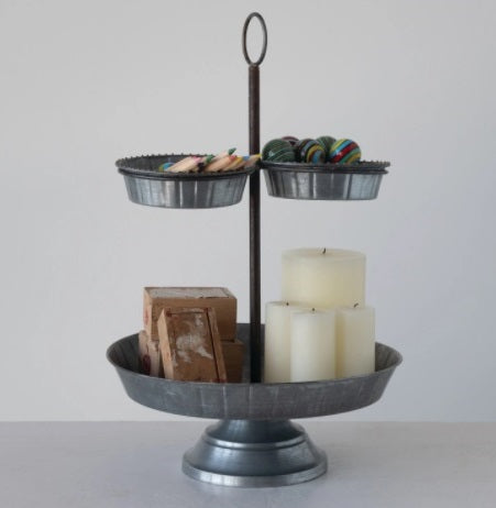 Galvanized 2-Tier Tray with 3 Sections
