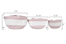 Hand Woven Red & White Rope Baskets with Tassels, Set of 3