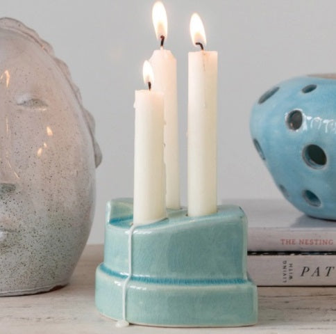 Terracotta Taper Candle Holder with Crackle Glaze