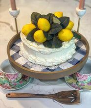 LARGE Handmade Wood and Navy Plaid Enamel Cake Stand / Riser