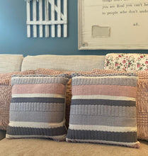 Textured Blush and Gray Tone Striped Pillows, Set of 2