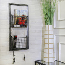 Metal and Wood 2 Tier Wall Baskets with Hooks