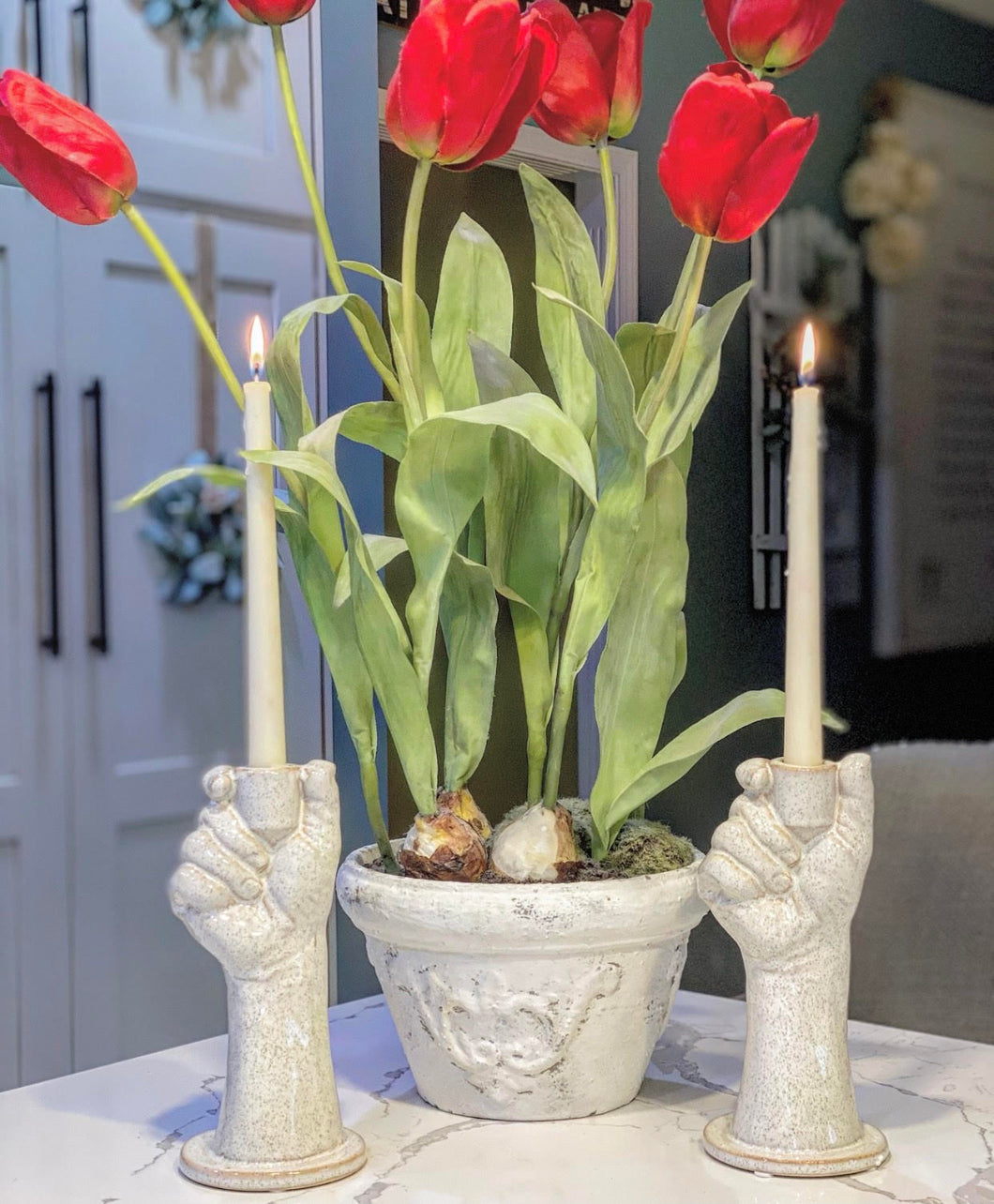 LARGE Stoneware Hand Taper Holders, Set of 2