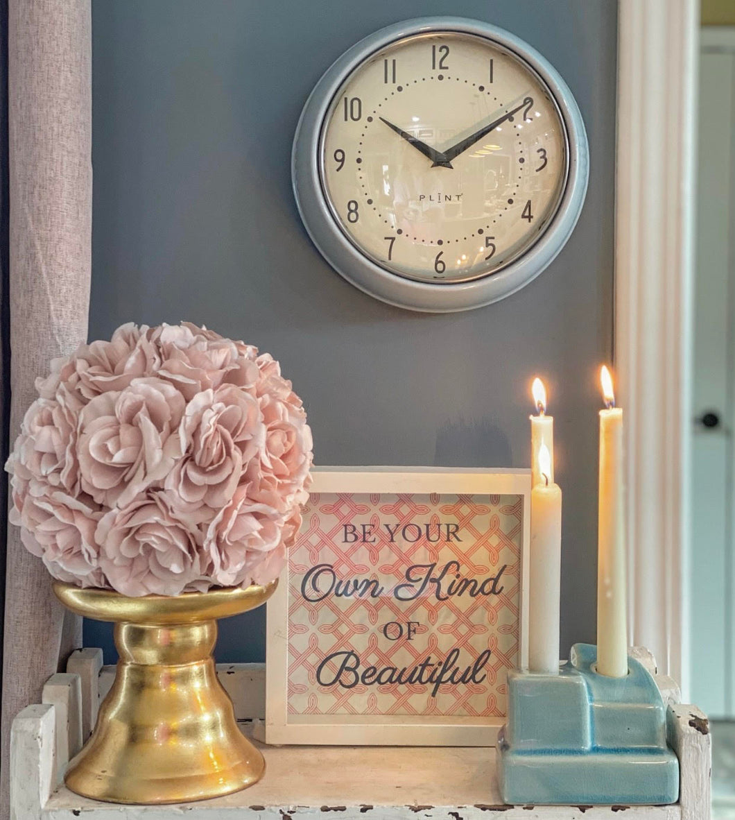 Round Ice Blue Enameled Wall Clock