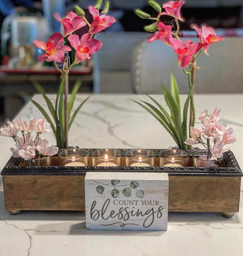 Handmade Reclaimed Wood 6 Votive Candle / Stem Holder Trough