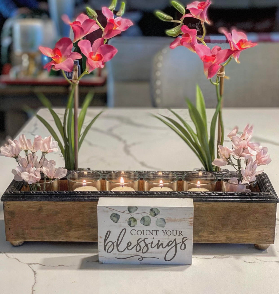 Handmade Reclaimed Wood 6 Votive Candle / Stem Holder Trough