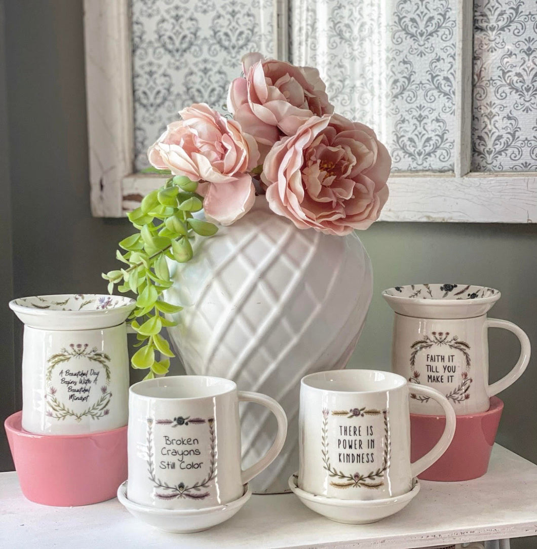 Stoneware Mugs & Snack Plate Toppers, Set of 4