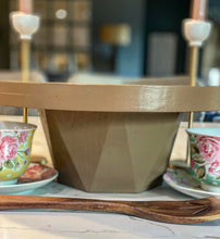 LARGE Handmade Wood and Navy Plaid Enamel Cake Stand / Riser