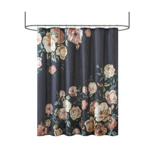 Floral Cotton Boucle Slub Shower Curtain, Navy