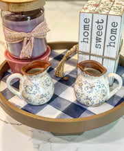 LARGE Handmade Wood and Navy Plaid Enamel Cake Stand / Riser