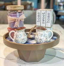 LARGE Handmade Wood and Navy Plaid Enamel Cake Stand / Riser