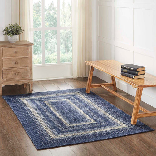 Rectangular Blue Jute Rug with Non-Slip Pad