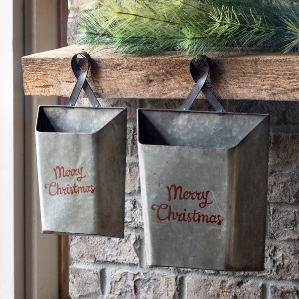 Merry Christmas Metal Wall Pockets, Set of 2