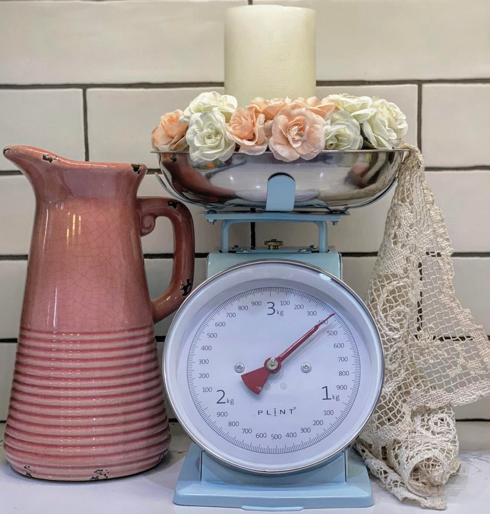 Antique Blue Kitchen Scale With Aluminum Bowl Vintage Family 