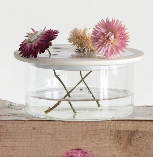 Glass Vase with Stoneware Flower Frog Top