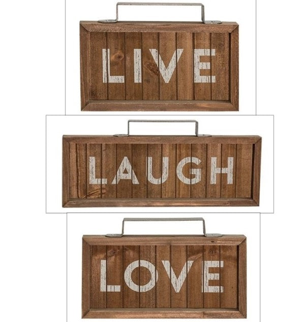Live, Laugh, Love Slatted Wood Signs with Handles, Set of 3