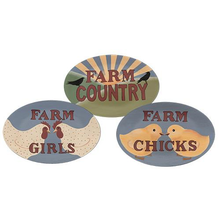 LARGE Hand Painted Oval Farm-Themed Plates / Trays, Set of 3