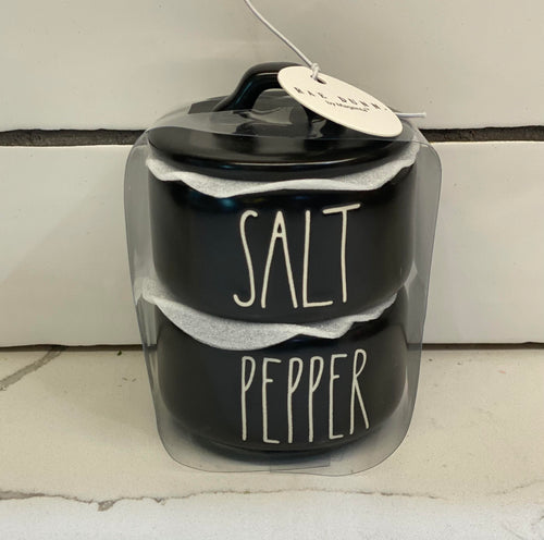 New Rae Dunn Stacked Black Salt and Pepper Cellars Set