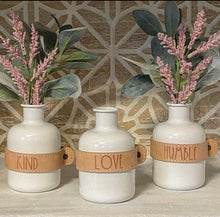 Enamel Stem Vases with Leather Stamped Sentiments, Set of 3