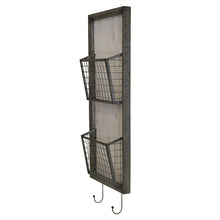 Metal and Wood 2 Tier Wall Baskets with Hooks