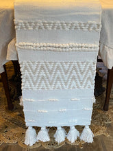 White with Beige Accent Tassel Table Runner