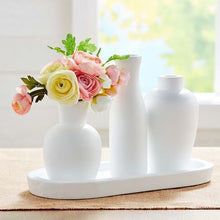 LARGE White Wood Vase Tray Set