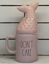 New Rae Dunn Pink MERMAID HAIR / DON'T CARE Two-Sided Mug with Topper