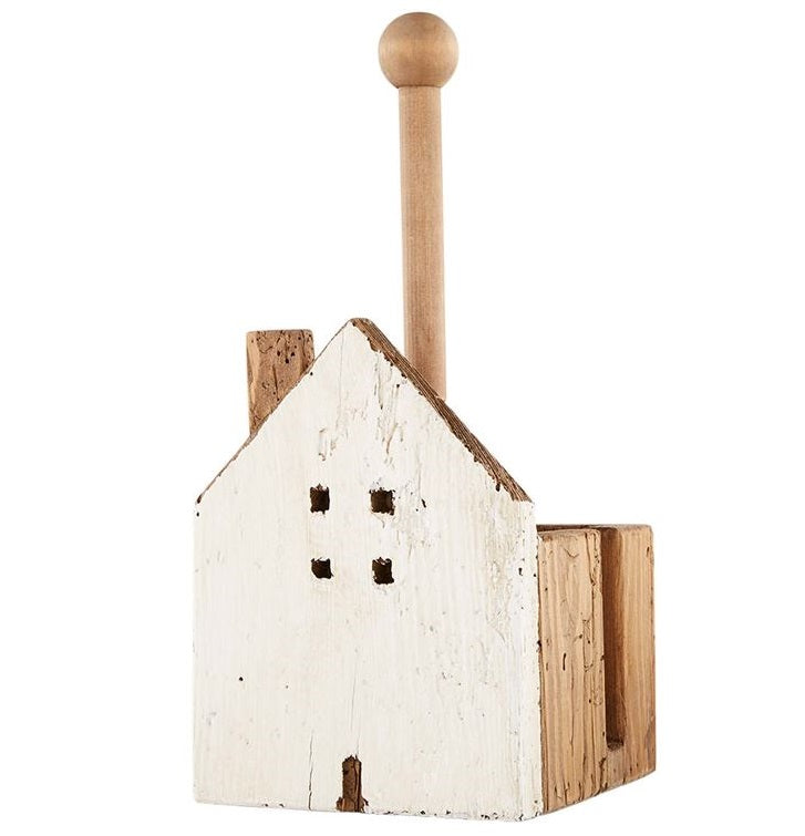 Chippy White Wood House Paper Towel Holder