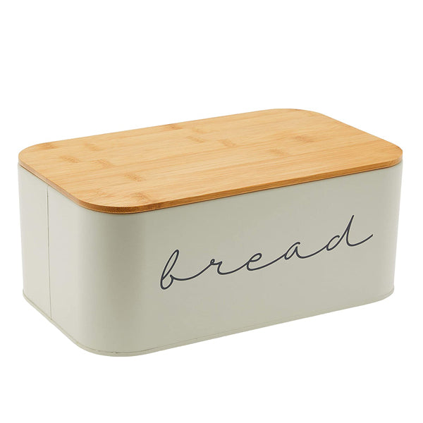 Vintage Style Metal Bread Box with Bamboo Lid
