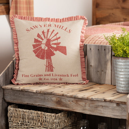 Sawyer Mill Red Windmill Pillow with Ruffle Trim