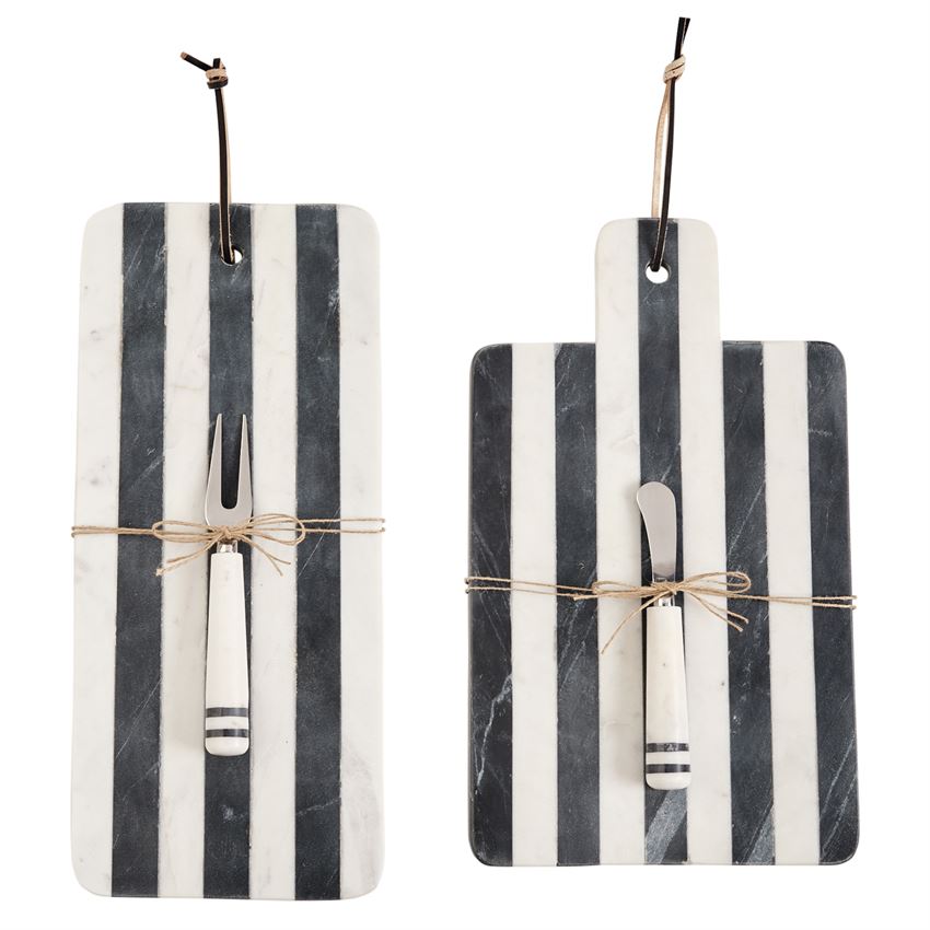 Black and White Striped Marble Cutting Boards, Set of 2