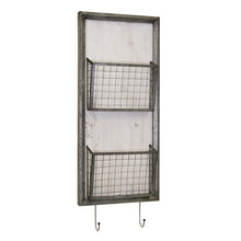 Metal and Wood 2 Tier Wall Baskets with Hooks
