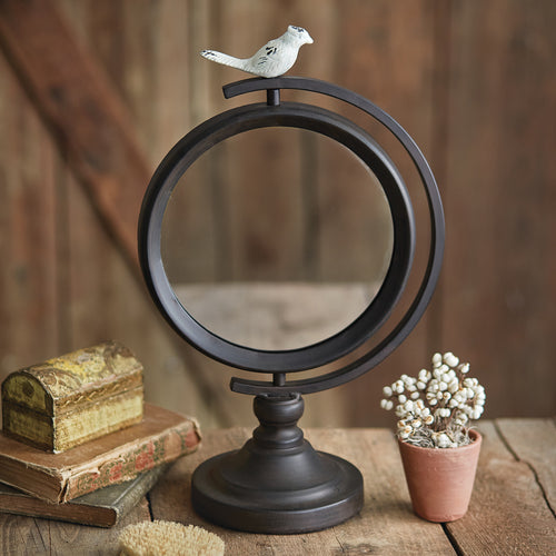 LARGE Marjorie Swivel Tabletop Mirror with Bird