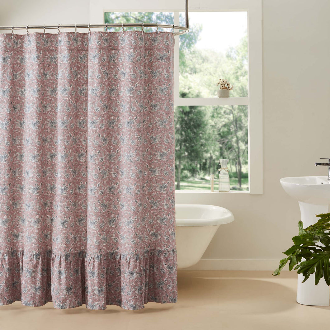 Vintage Style Floral Ruffled Shower Curtain